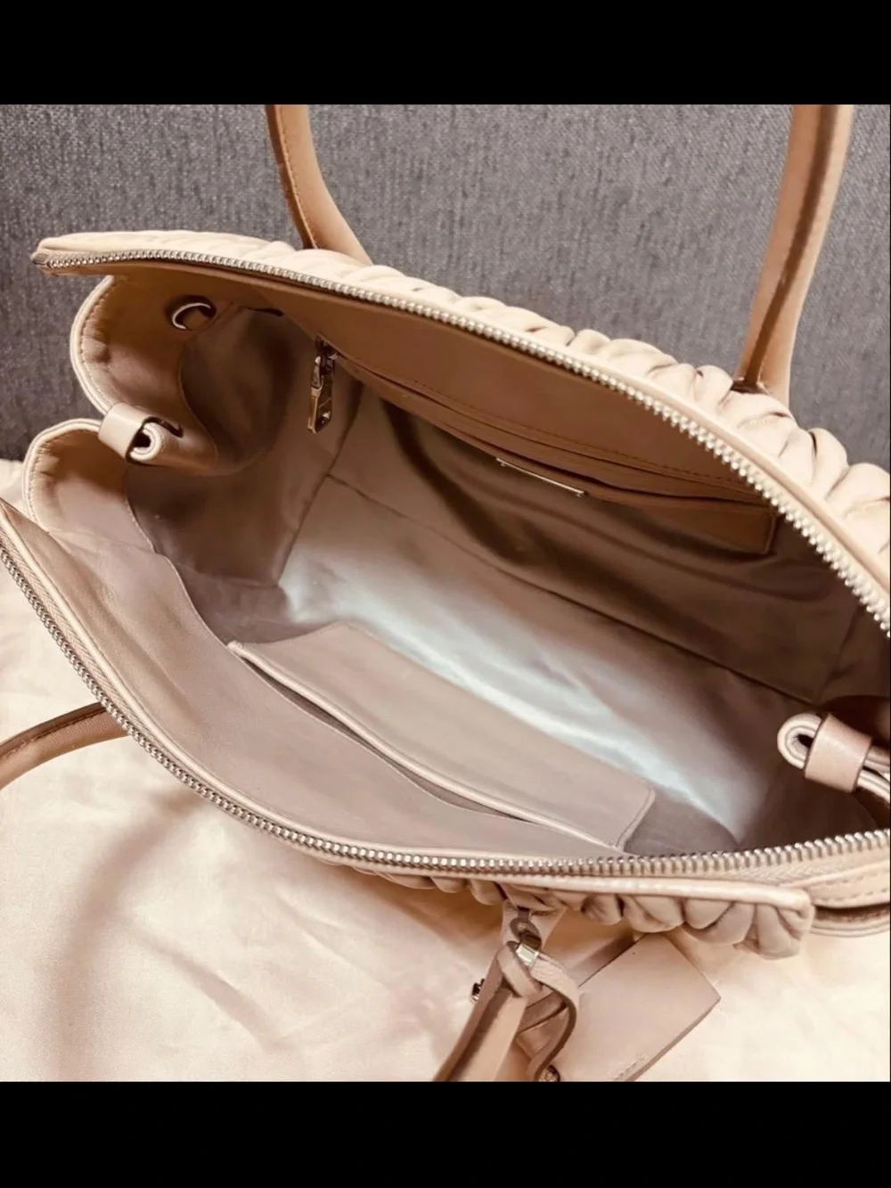 Miu Miu Beige Matelassé Satchel with Detachable Strap